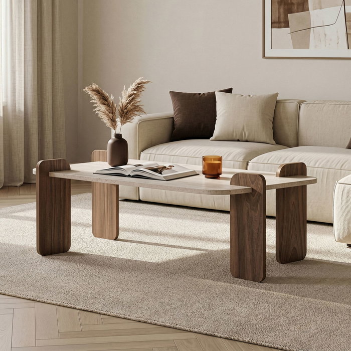Nordure Mesa de Café Renard Travertino y Venezia Walnut